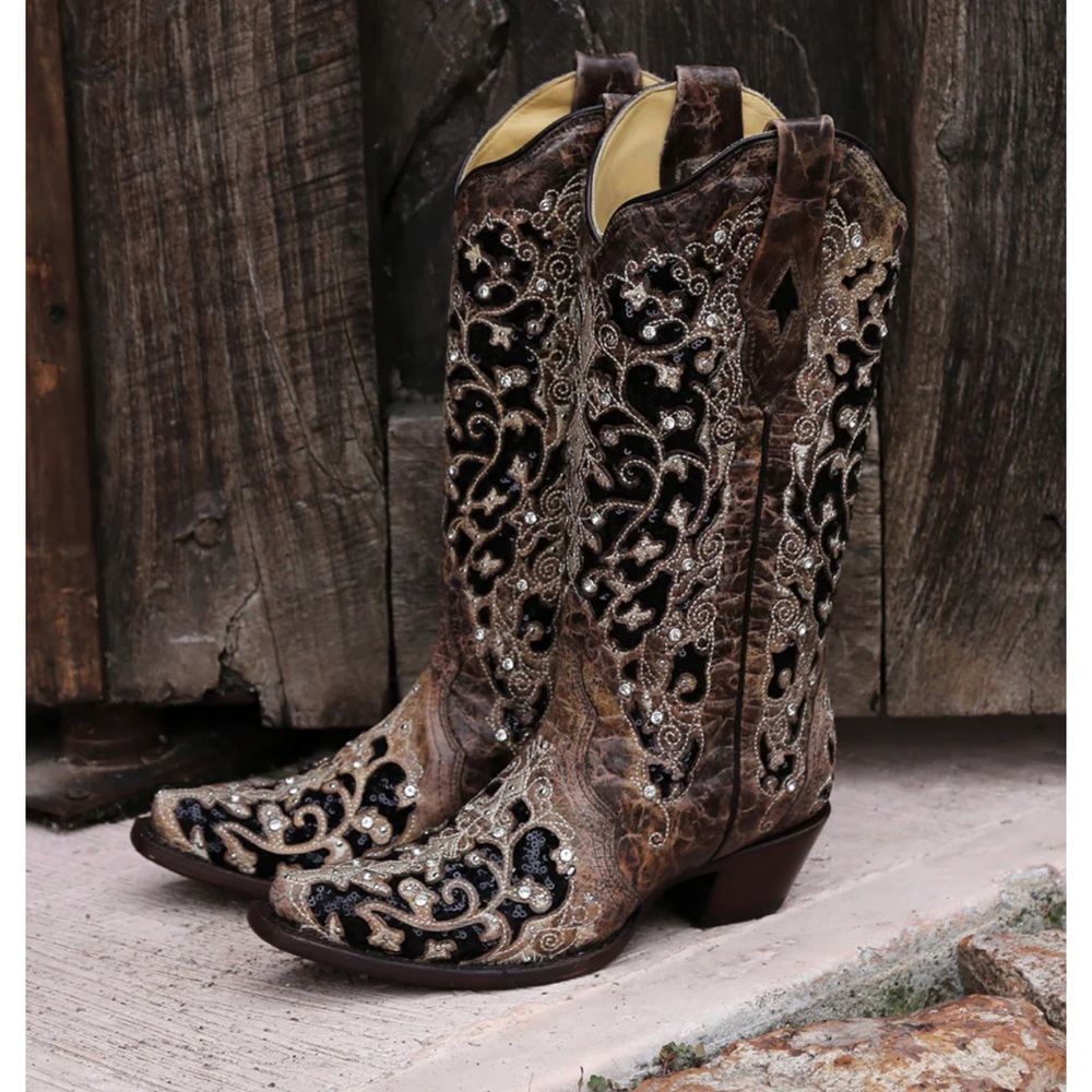 Corral Western Boots. Brown and Black Sequin. Size 7.5.